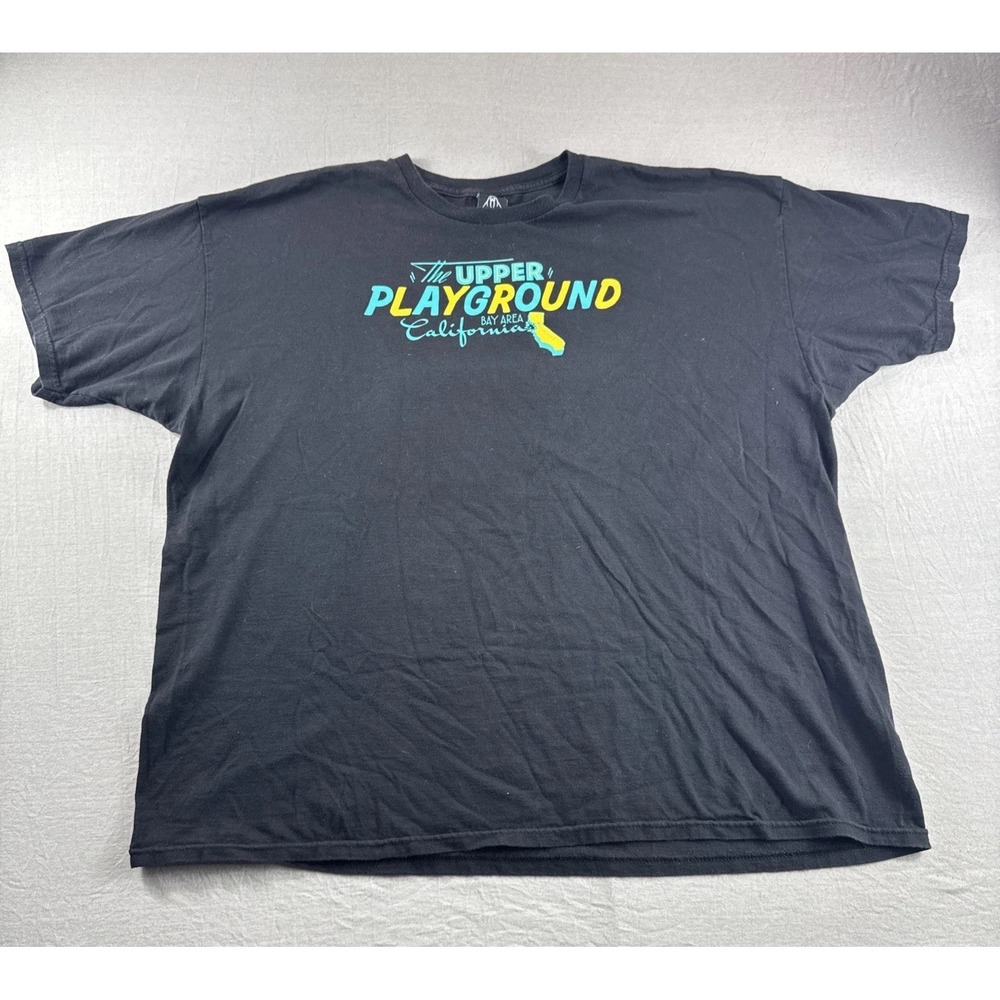 Upper Playground T-Shirt Mens 2XL Black Short Sleeve Y2K Streetwear Crewneck